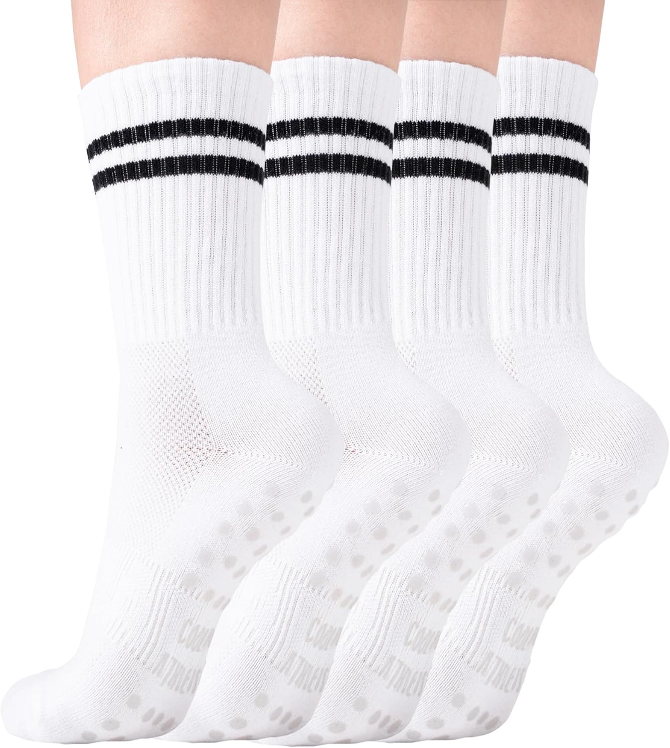 COOLMATE Pilates Socks with Grips for Women, Yoga Socks, Crew Non Slip Women for Barre, Pilates Gifts for Women - Colors B