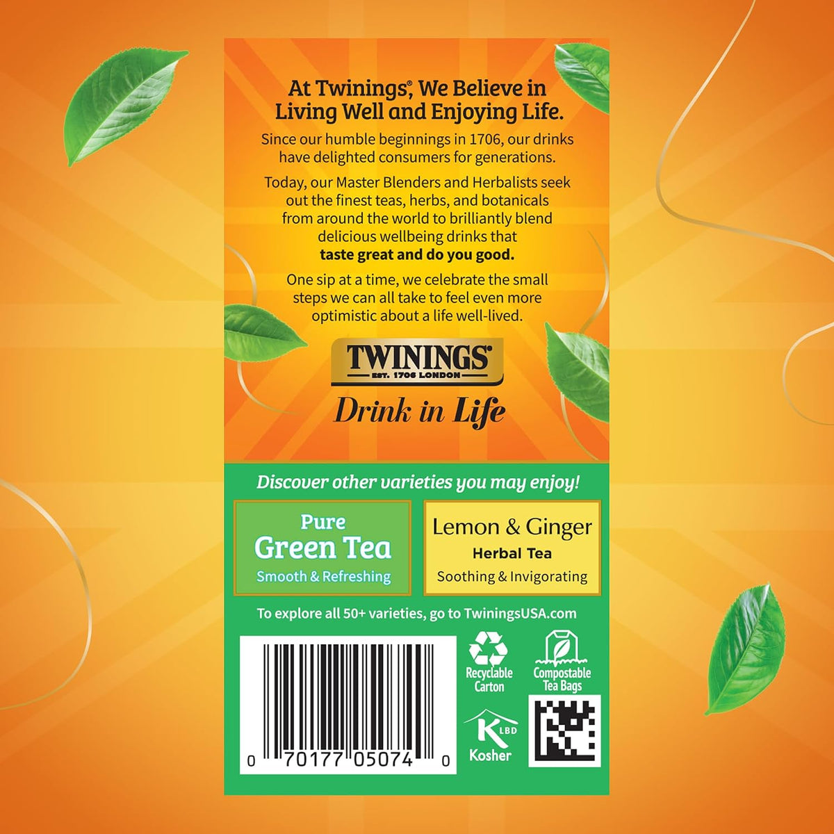 Twinings Green Tea with Jasmine, Caffeinated, Tea Bags, 20 CT Box (6 Pack)