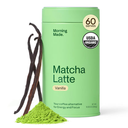 Morning Made Vanilla Ceremonial Grade Matcha Powder - USDA Organic Japanese Green Tea Matcha Powder from Uji Japan - Vegan, Gluten-Free, Resealable Tin (10.6 oz, 60 Servings)