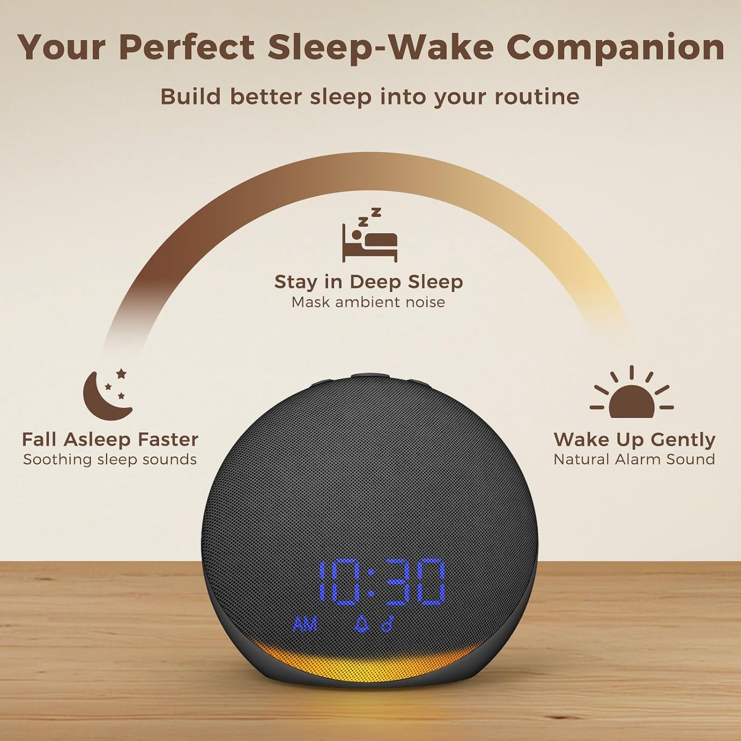 Sound Machine Alarm Clock for Bedroom: 25 Natural Sleep Sounds - White Noise Machine for Adults Kids Baby - Gentle Wake Up Alarm with Bluetooth Speaker - Putty