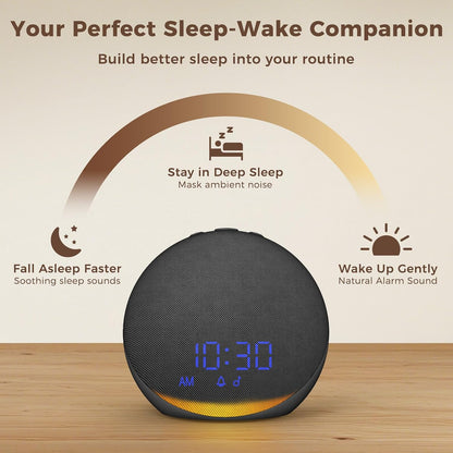Sound Machine Alarm Clock for Bedroom: 25 Natural Sleep Sounds - White Noise Machine for Adults Kids Baby - Gentle Wake Up Alarm with Bluetooth Speaker - Putty