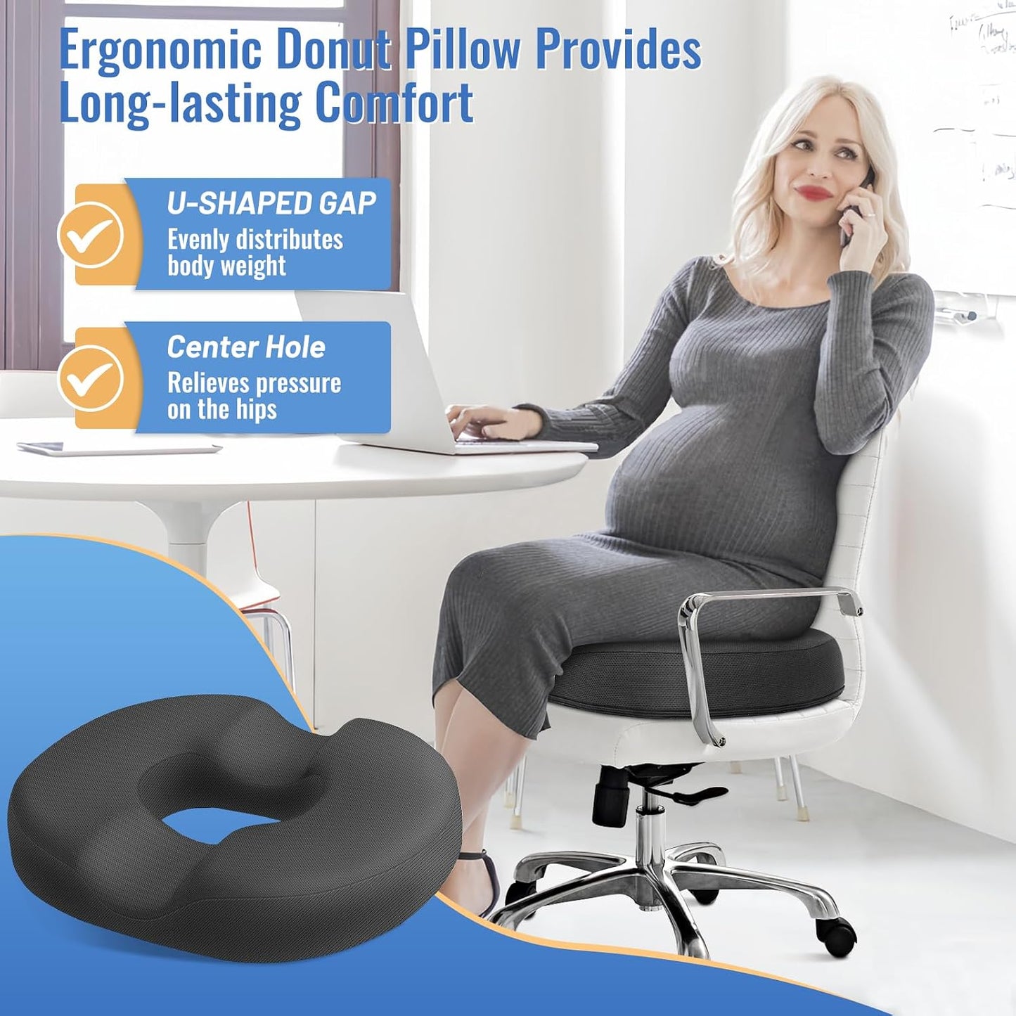 CloudBliss Donut Pillow Stadium Seat Cushion for Tailbone Pain Relief and Hemorrhoids, Memory Foam Seat Chair Cushion, Portable Seat Cushions for Bleachers, Car, Home & Office