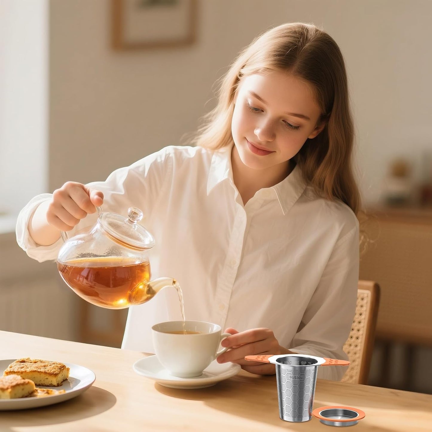 Tea Infuser for Loose Leaf Tea,Stainless Steel Tea Infuser with Heat Proof Silicone Handles,Extra Fine Mesh Tea Strainers Filter Fine Tea Leaves Effectively,Fits TeaPots/Mugs