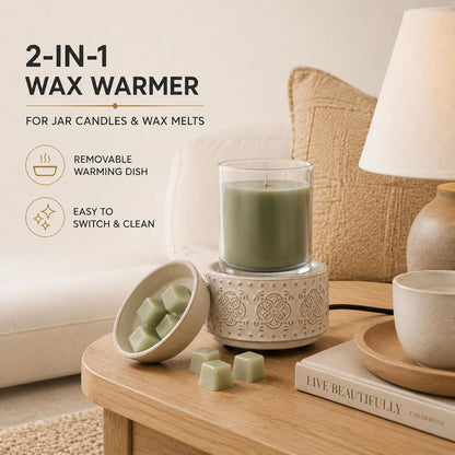 mocosa Ceramic Wax Melt Warmer, 3-in-1 Electric Wax Warmer for Scented Wax Melts, Flameless Candle Wax Burner for Home Fragrance, Bedroom Bathroom Office Decor, Gifts for Women Mom(Beige-Granular)