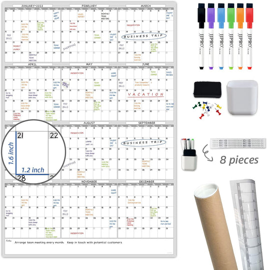 Dry Erase Wall Calendar - 38x26 Inches - Blank Undated Yearly Calendar - Whiteboard Premium Laminated Planner - Reusable Laminated Office Jumbo 12-Month Calendar (Vertical)