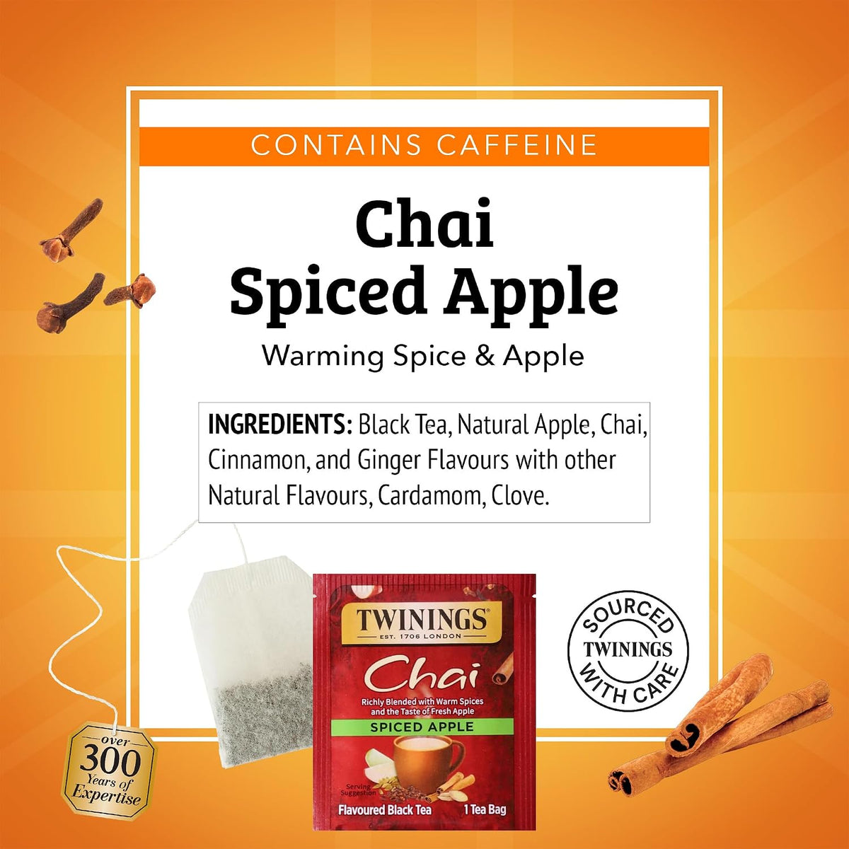 Twinings Spiced Apple Chai Black Tea Bags, 20 CT Box (6 Pack)