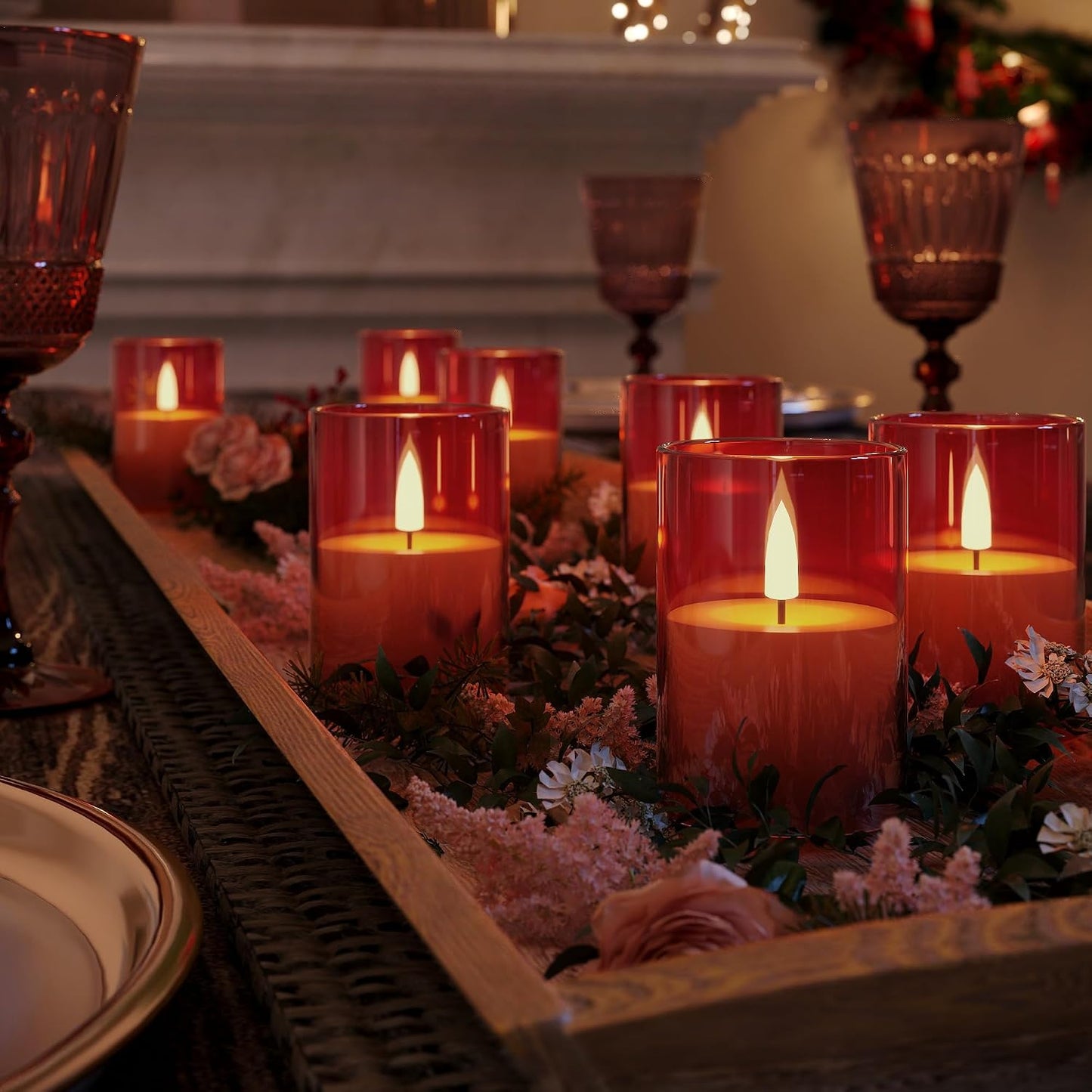 VIODAIM 12Pack Flickering Flameless LED Candles with Timer, Battery Powered - Small Pillar & Votive, Clear (2"X3")