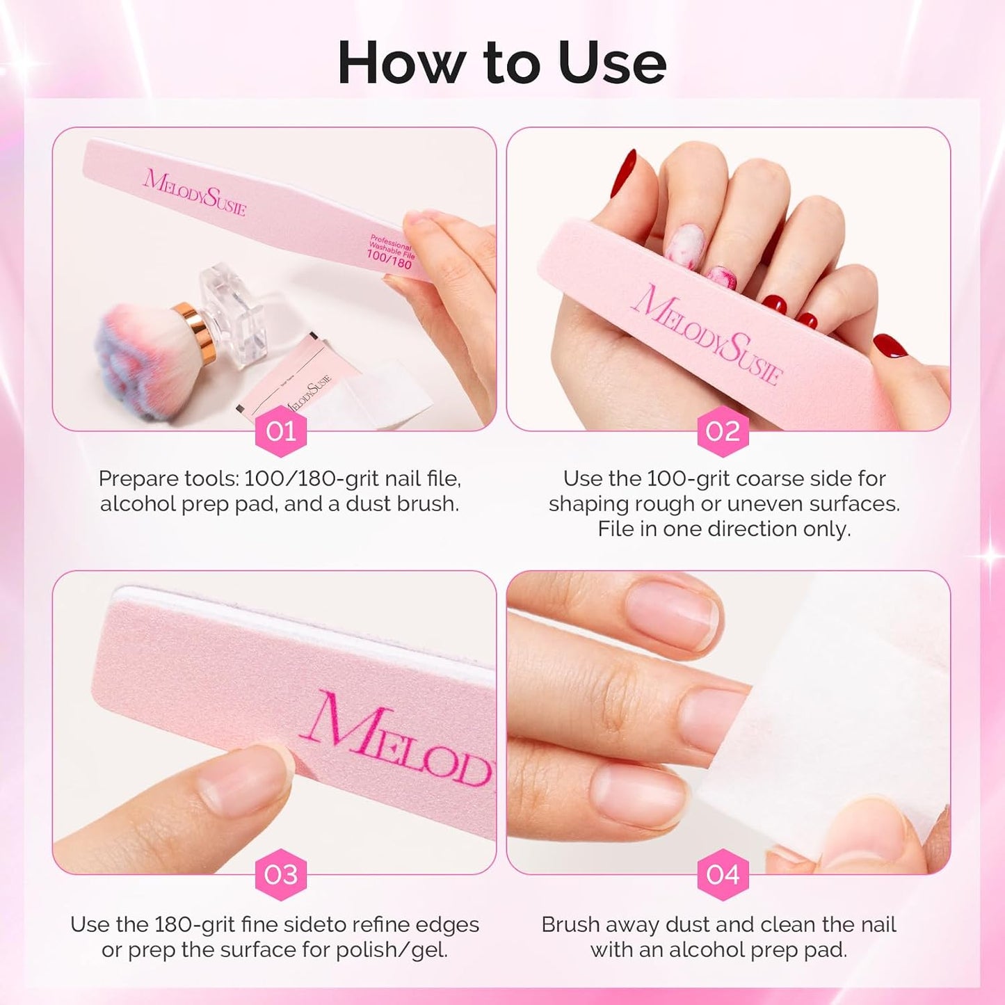 MelodySusie 16Pcs Professional Nail Buffer Kit,Nail Files and Buffers,Nail Buffer Block,Nail Brush, Nail File Buffers Kit for Natural Nails,DIY,Home Use,Salon（100/180 Grit）
