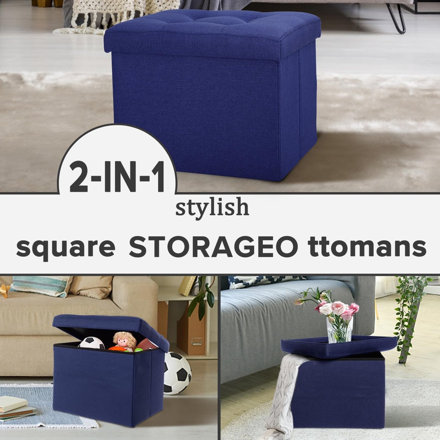 LINMAGCO Ottoman with Storage Small Foot Rest Stool Under Desk Stool Short Folding Footrest for Living Room Bedroom Home Office Dorm Dark Gray 16X12X12IN