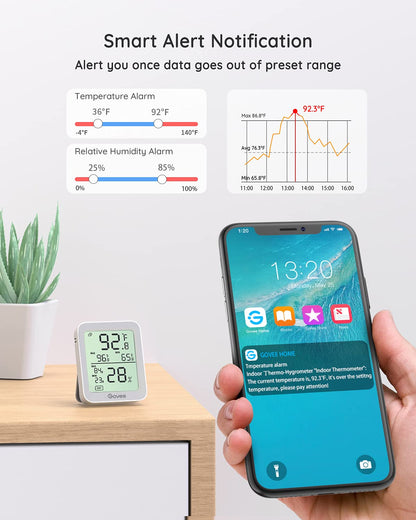 Govee Indoor Hygrometer Thermometer 2Pack H5075 with Bluetooth App Control | Room Temperature Humidity Meter, 164ft Remote Monitor, Smart Alerts, 2 Years Data Storage Export, for Bedroom Wine Cellar