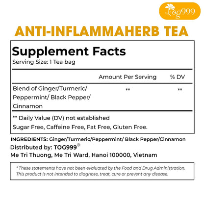 120 Bags Premium Turmeric Ginger Cinnamon Tea, Improve Digestion, Support Brain, Weight, Skin and Sleep, Eco-Conscious Tea Bags and Premium Natural Ingredients. Turmeric Ginger Herbal Tea. No Sugar, No Caffeine, No Gluten, Vegan.