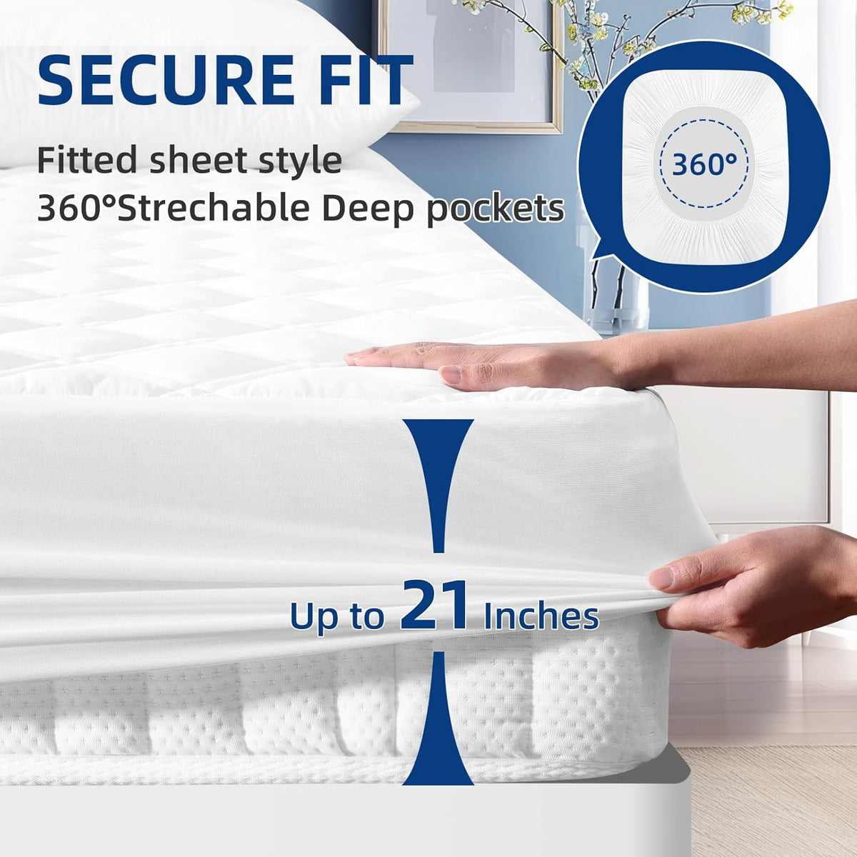 Queen Mattress Protector Waterproof, Mattress Pad Fitted Deep Pocket 8"-21"