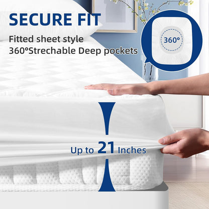 Queen Mattress Protector Waterproof, Mattress Pad Fitted Deep Pocket 8"-21"