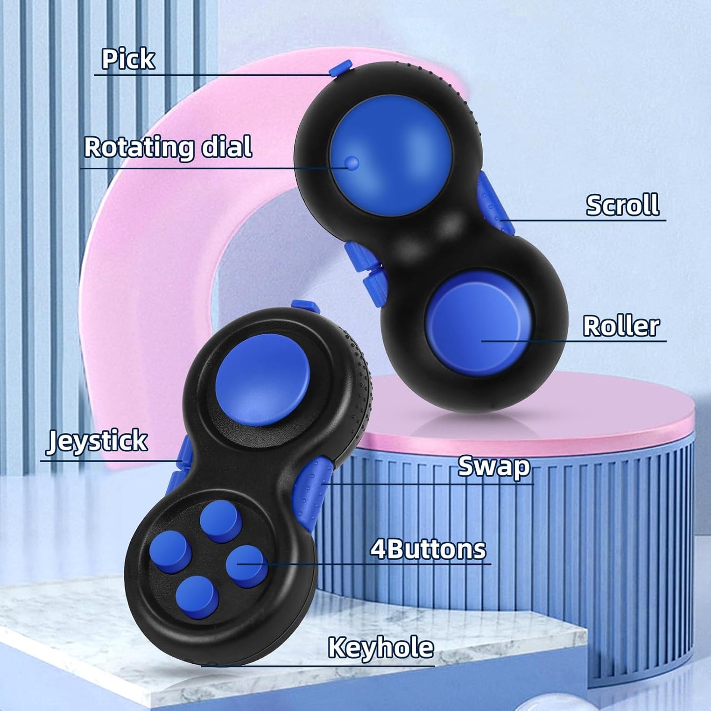 Original Fidget Toy Game, Rubberized Classical Controller Fidget Concentration Toy with 8-Fidget Functions and Lanyard - Excellent for Relieving Stress and Anxiety