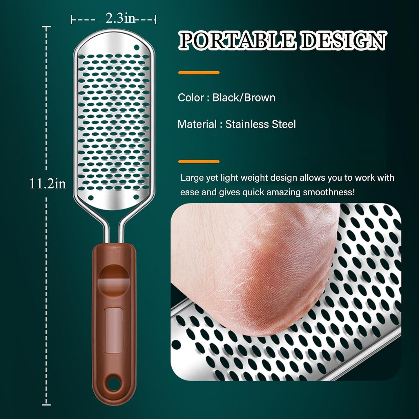 Foot Rasp Foot File, 2 Pcs Stainless Steel Pedicure Callus Remover for Feet, Professional Foot Care Tools for Pedicure to Removes Hard Skin Corns for Dry and Wet Feet