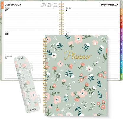 SUNEE Academic Planner 2026-2027 – Weekly & Monthly Planner, July 2026 to June 2027, 6.4"x8.3", Thick Paper, Tabs, Pockets, Bookmark, Spiral-Bound, Student Teacher Organizer, Black