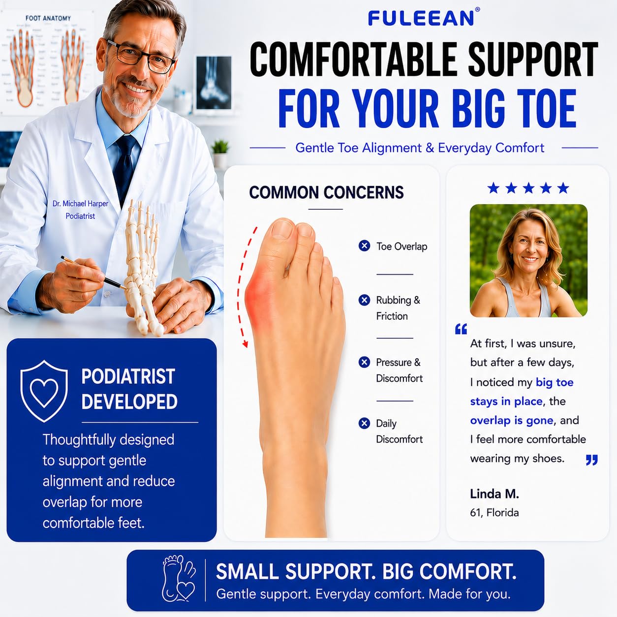 Big Toe Spacers,Hallux Valgus Corrector,Relieve Bunion Pain,Prevent Overlapping Toes, All-Day Comfort for Men & Women, Fits in Shoes.