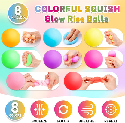12 Pack Slow Rising Stress Ball,Stress Balls for Kids Adults,Stretchy Fidget Toys for Stress Relief,Hand Therapy Sensory Squishy Ball, Squishy Toys for Kids, Classroom Prize Box Party Favors