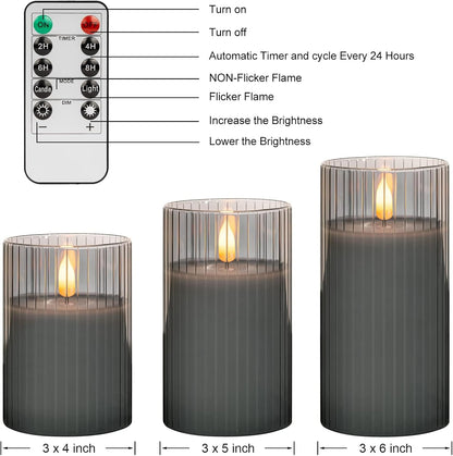 ANGELLOONG Flickering Flameless Candles, Realistic Battery Operated Candles with Remote and Timer, Set of 3 LED Candles for Fall Room Home Wedding Decor Centerpieces Table Party Christmas Decorations