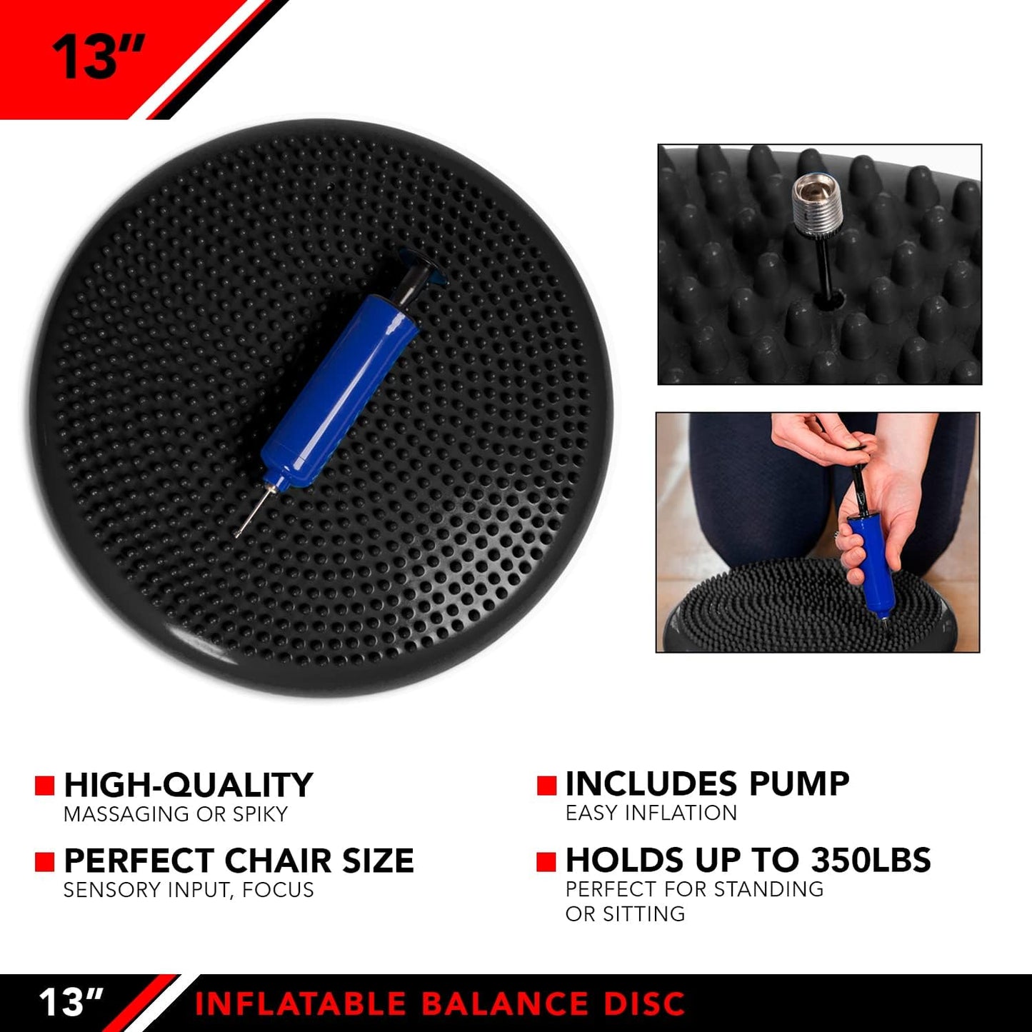 JFIT Inflatable Balance Disc - 13" or 26" Large Wobble Cushion Trainer - Durable Exercise Balance Pad for Coordination, Stability, and Core - Home, Gym, and Pet Training