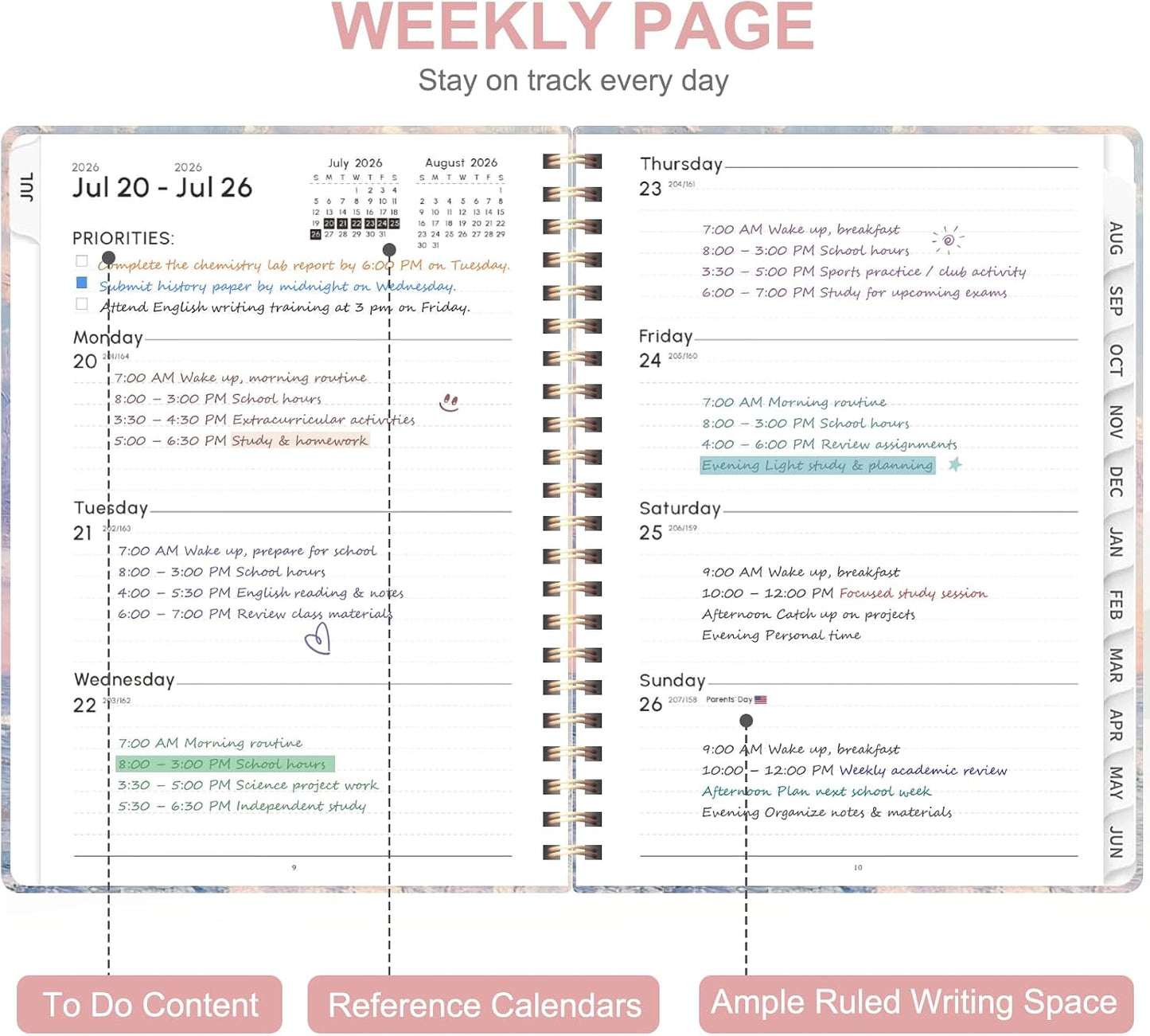 Planner 2026-2027, Weekly and Monthly Calendar Planner, JUL 2026 - JUN 2027 | A5(6.3'' x 8.5''), Hardcover, Agenda Book, Sprial Bound, Inner Pocket, Office and School Use