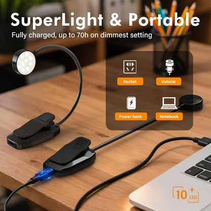 KTEBO 2 Pack Rechargeable Book Light Clip-On Reading Light for Books in Bed | 9 eye-friendly modes from 3 color temperatures and 3 brightness, USB-C up to 30 hrs - Black & Black