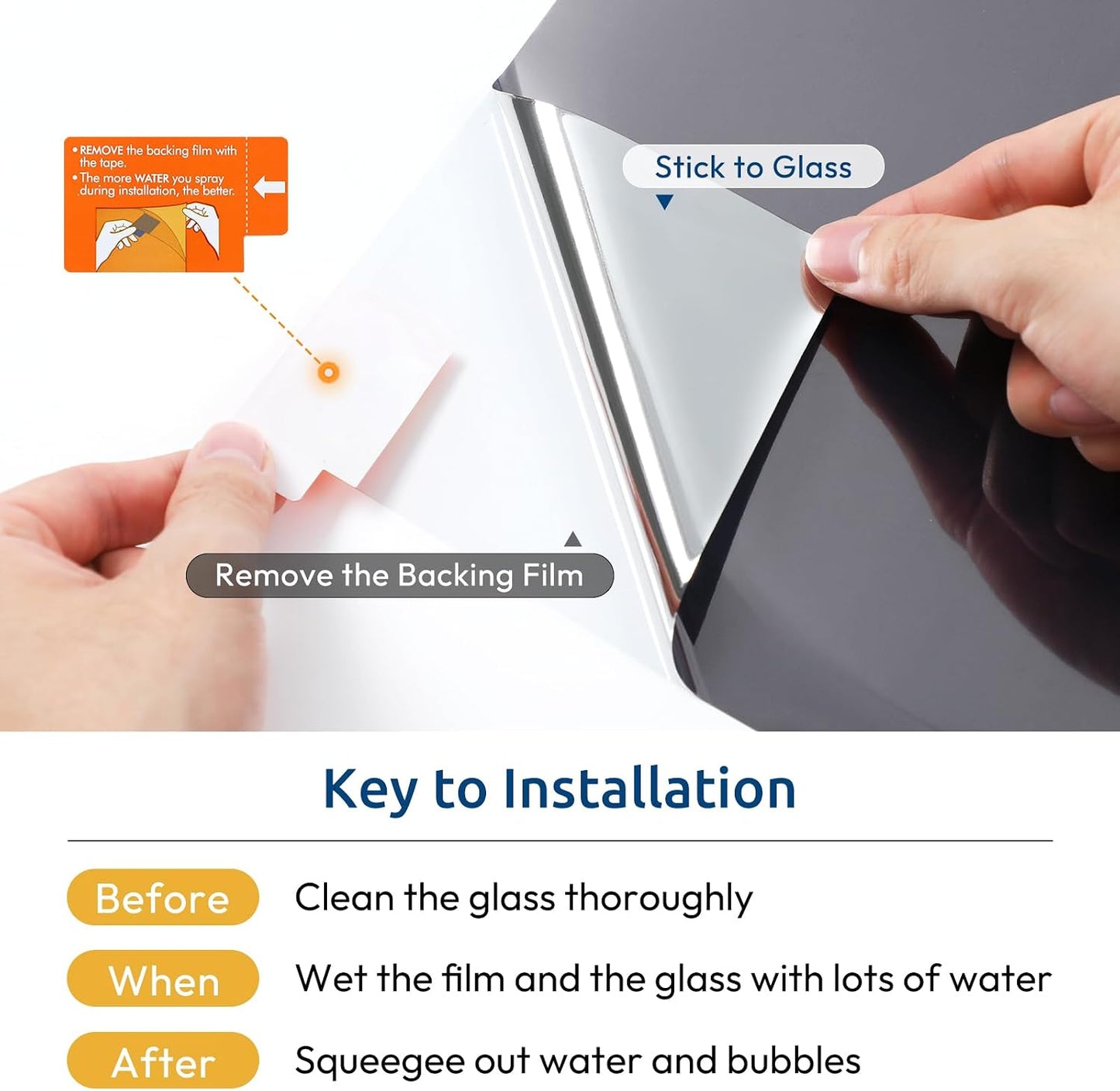 rabbitgoo Window Privacy Film One Way Window Tint for Home, Removable Reflective Heat Sun Blocking Anti UV Glass Door Covering, Mirror Tinting Film House Office, 17.5 Inch X 6.5 Feet, Black Silver