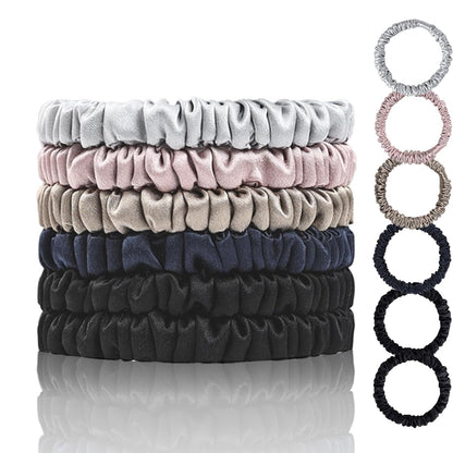 22 Momme 100% Pure Mulberry Silk Scrunchies (4 PCS) - Small Hair Elastics and Ties for Women, Sleep Hair Care, No Damage, Black