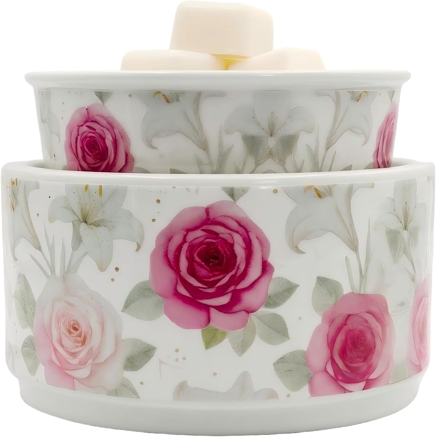NAFANG Blue & White Porcelain Pattern Wax Melt Warmer,Ceramic 3-in-1 Electric Candle Wax Warmer for Scented Wax Melter Oil Burner for Home Office Bedroom Gift & Decor (with KD Iron Shelf)