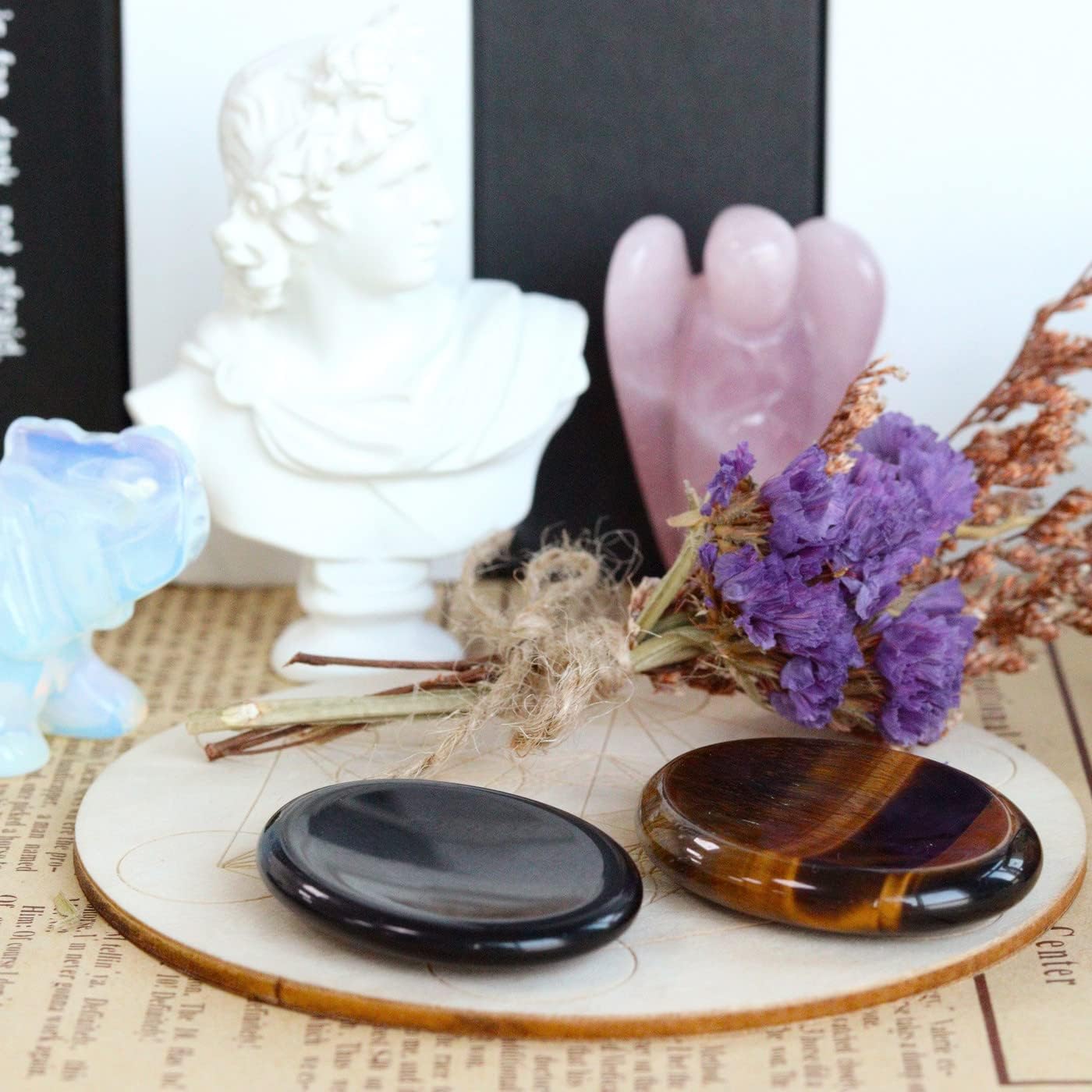 YATOJUZI Thumb Worry Stones for Anxiety Stress Relief Items Healing Crystals Natural Amethyst Rose Quartz Crystal Palm Pocket Stone Gemstones Meditation Reiki Spiritual Gifts for Women Men 2PCS