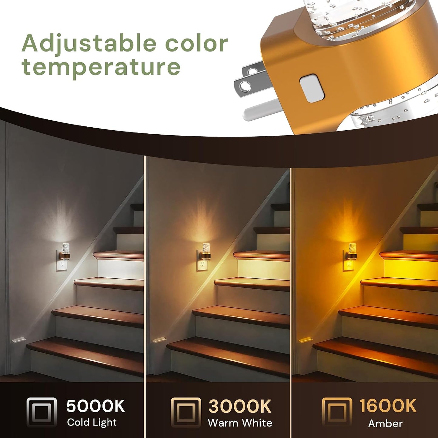 L LOHAS LED Night Lights Plug into wall, Amber Night Light with Adjustable Brightness, Plug in NightLight with Auto Light Sensor, Wall Sconce-Style Design Night Light for Bathroom,Hallway, 2 Pack