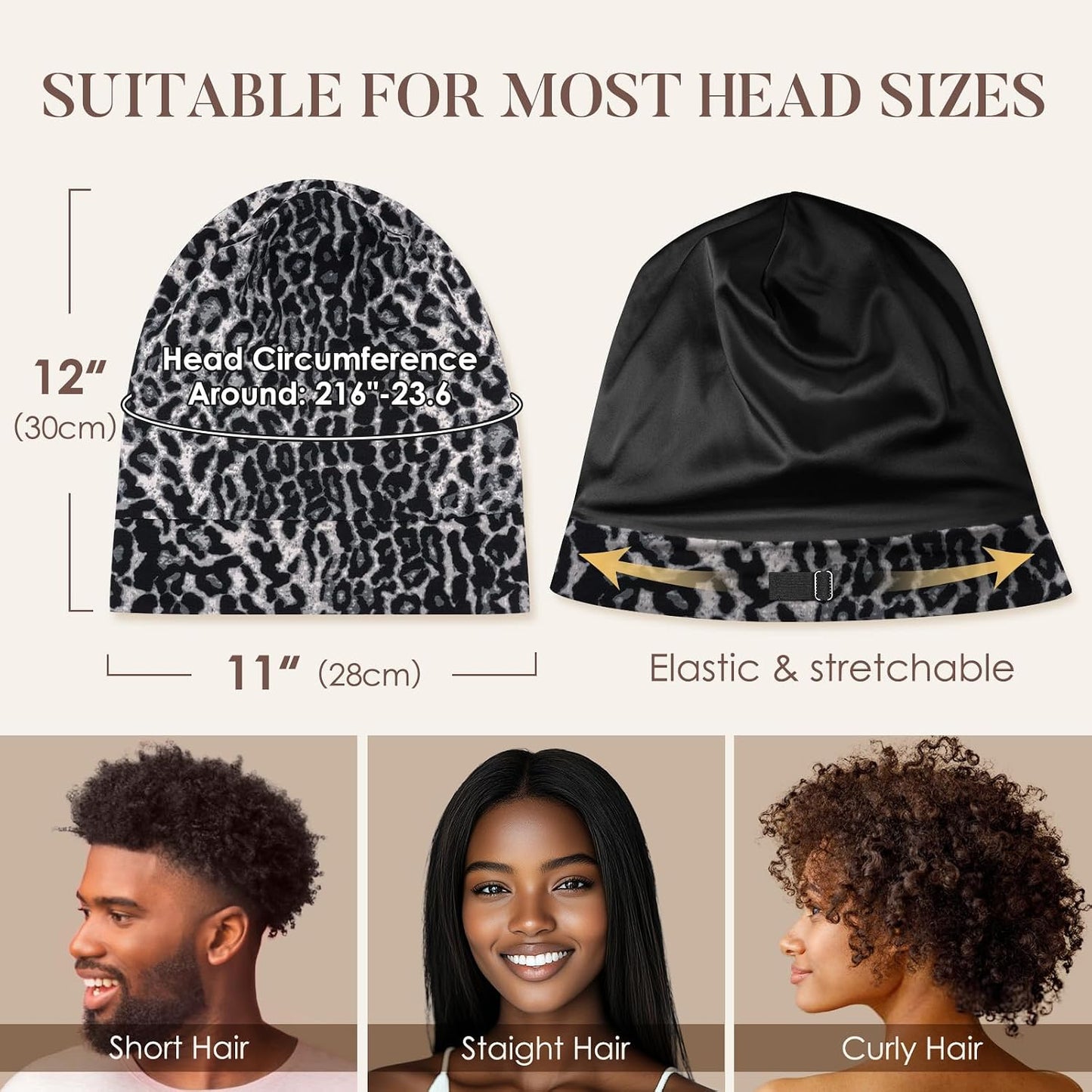 LULUSILK 100% Mulberry Silk Bonnet for Sleeping Women and Men, No More Frizzy Tangled Hair, Real Silk Sleep Cap for Curly Hair, Black, Pack of 1
