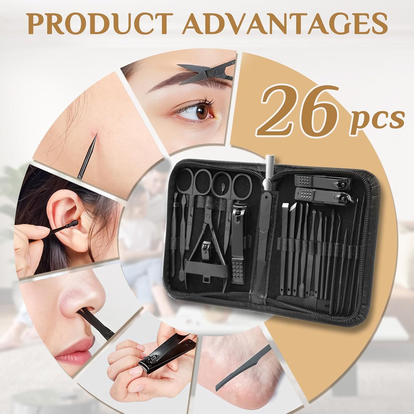 MINKINH Manicure Set Professional Nail Clipper Kit-26 Pieces Stainless Steel Manicure Kit,Nail Care Tools with Luxurious Travel Case (Brown)