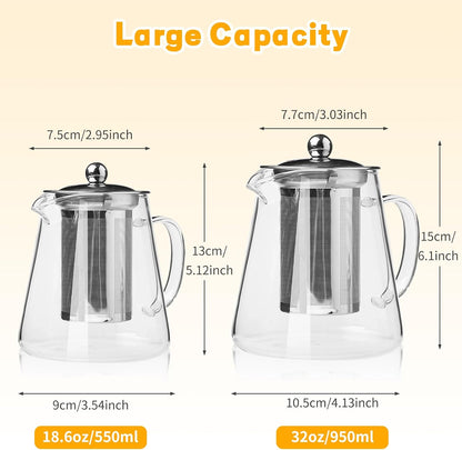 Glass Teapot with Stainless Steel Infuser, Borosilicate Glass Tea Maker, Stovetop Safe (550ML)