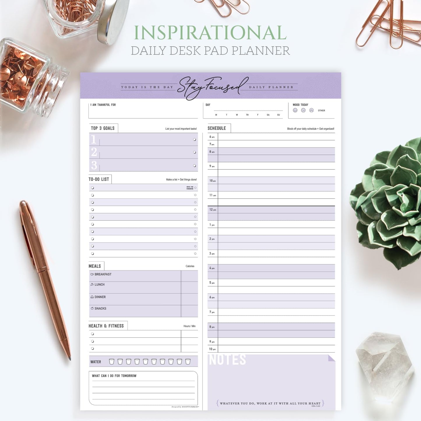 Daily Notepad Planner To Do Schedule - Stay Focused 50 Tear off Premium Made USA (Rose Pink)
