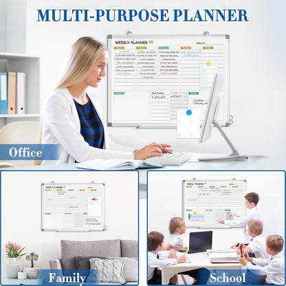 WALGLASS Weekly Dry Erase Calendar Whiteboard for Wall, 24" x 18" Double-Sided Weekly Planner White Board with Notes, Daily Tracker, Aluminum Framed Hanging & Wall Mount for Home, Office, School