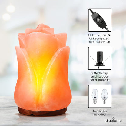 d'aplomb 100% Authentic Natural Himalayan Salt Lamp;Hand Carved Flower Rose