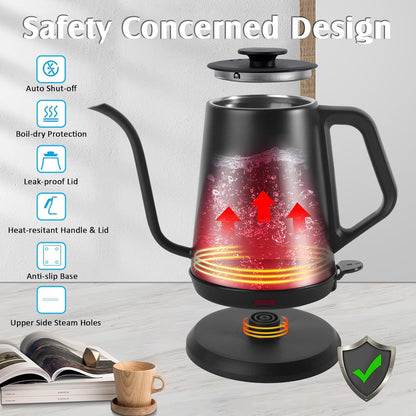 Gooseneck Kettle，0.8L Temperature Control Electric Tea Kettle