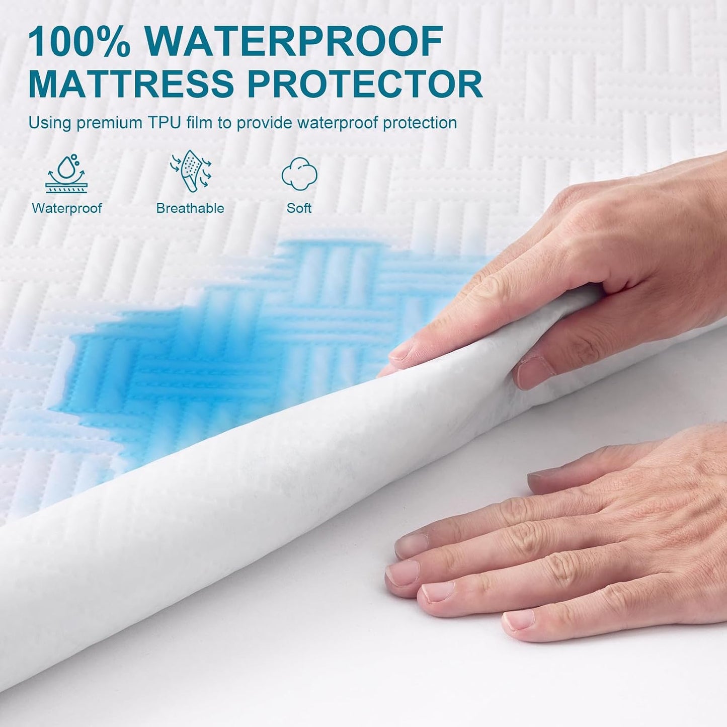GOPOONY Waterproof Mattress Protector Queen Size - Breathable, Noiseless, Ultra-Soft Bed Cover, Mattress Pad Cover with Deep Stretchable Pockets 8"-21" (Gray)