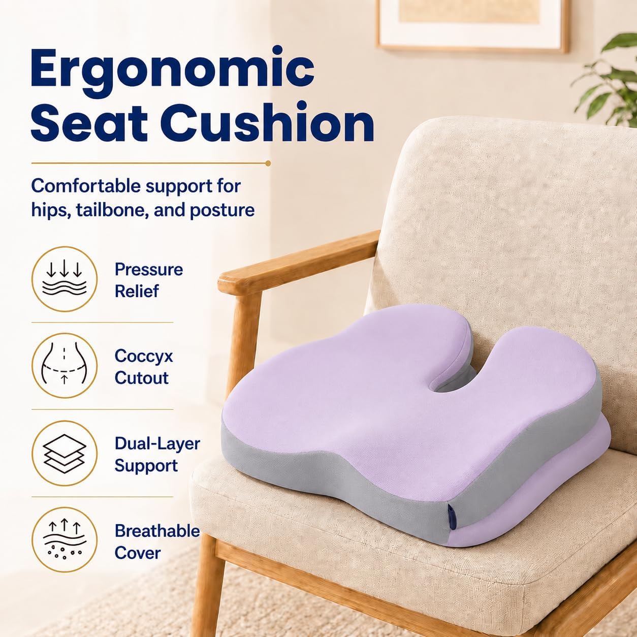 Seat Cushions for Office Chairs Wheelchair Cushion for Long Sitting Back Pain，Memory Foam Seat Car Computer Desk Chair Cushion，Coccyx Cushion for Tailbone Pain Relief Cushion Office Chair Black