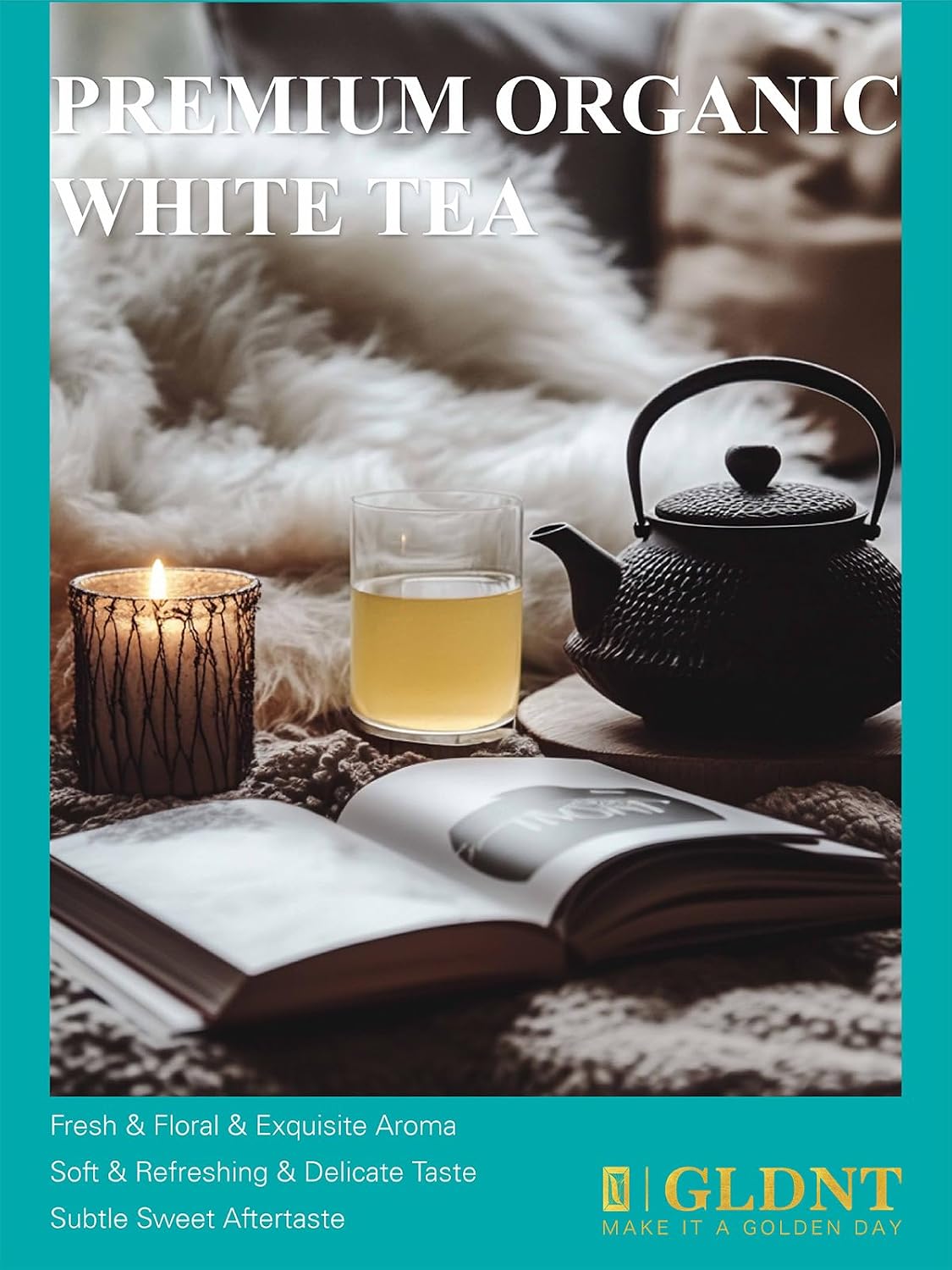 GLDNT Organic White Tea Loose Leaf, 7oz Whole Leaf White Tea, Low Caffeine