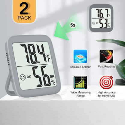 Antonki 2 Pack Room Thermometer for Home, Hygrometer Indoor Humidity Meter Gauge, Digital Temperature and Humidity Monitor Sensor for House, Terrarium, Incubator, Greenhouse - Battery Included