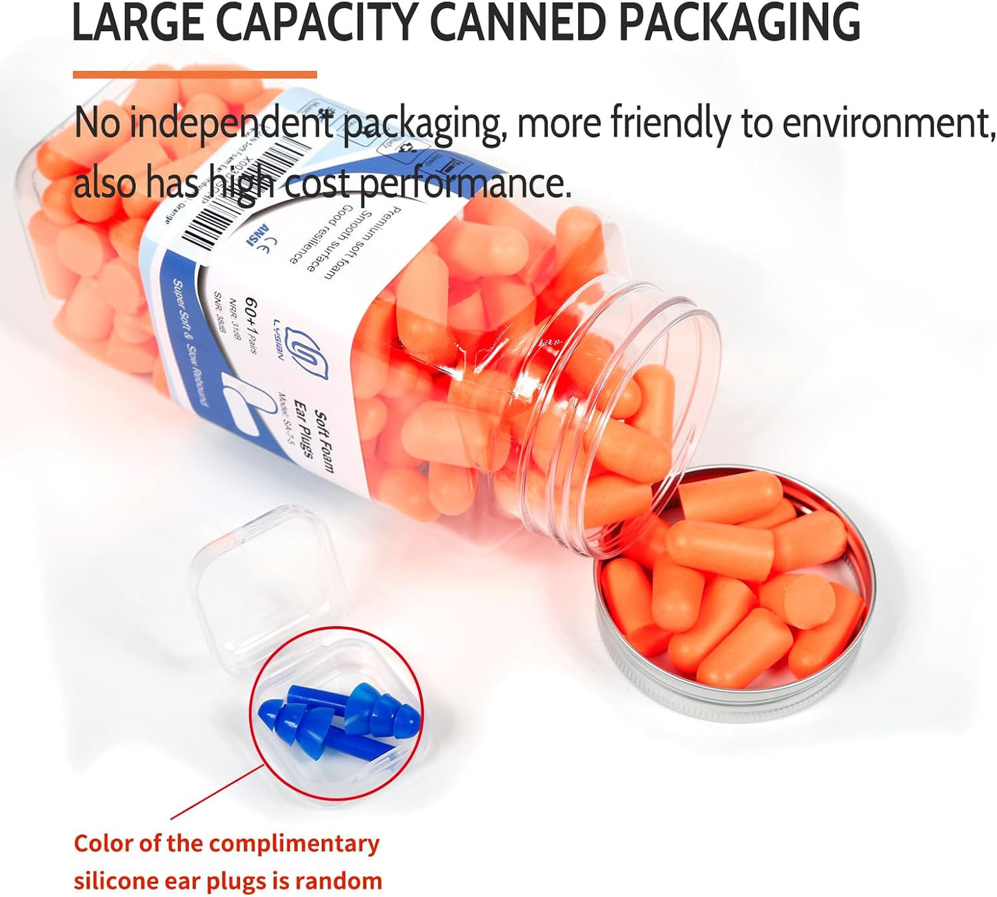 LYSIAN Ultra Soft Foam Earplugs for Sleeping, 38dB SNR Noise Reduction Ear Plugs for Snoring, Shooting, Study, Work and Travel, 60 Pairs, Purple