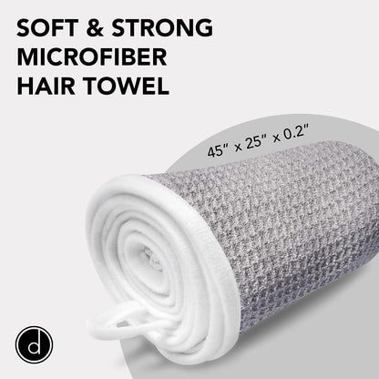 Microfiber Hair Wrap for Women - Extra Large 45 x 25 Quick-Dry Towel, Anti-Frizz, Breathable, Waffle Knit, Elastic Loop for Wet, Curly & Straight Styles - Grey - Microfiber Hair Towel