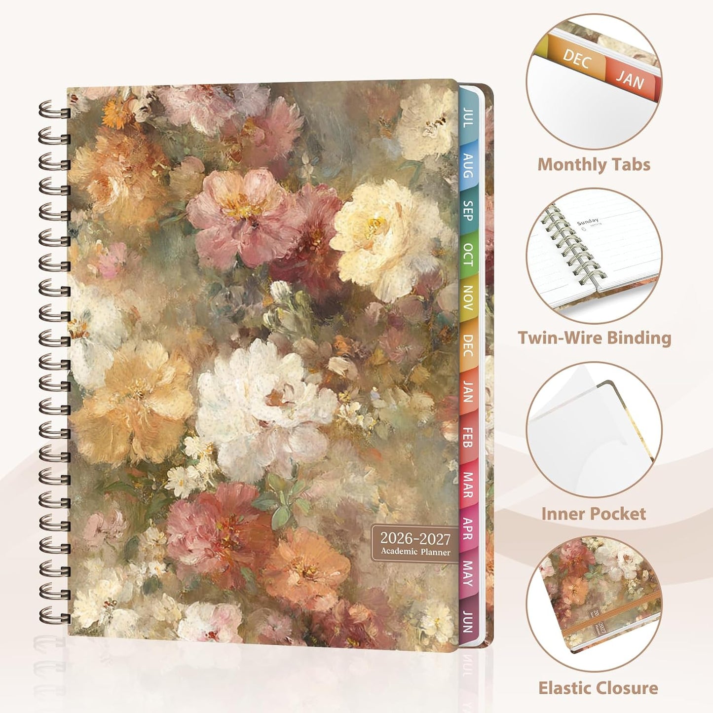 Planner 2026-2027, Weekly and Monthly Calendar Planner, JUL 2026 - JUN 2027 | A5(6.3'' x 8.5''), Hardcover, Agenda Book, Sprial Bound, Inner Pocket, Office and School Use