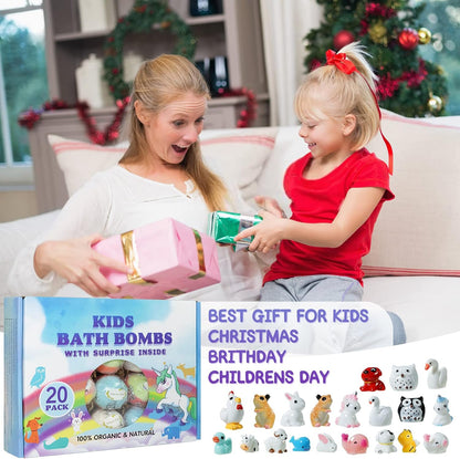 Bath Bombs for Kids 20Pcs Organic Fizzy Gift Set with Surprise Toys Inside