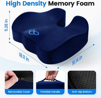 Seat Cushion, Memory Foam Chair Cushions for Tailbone/Sciatica Easing, Chair Pillow with Handles for Car, Office Chair Cushion with Non-Slip Design, Ideal for Post-Surgery Recovery(Black)