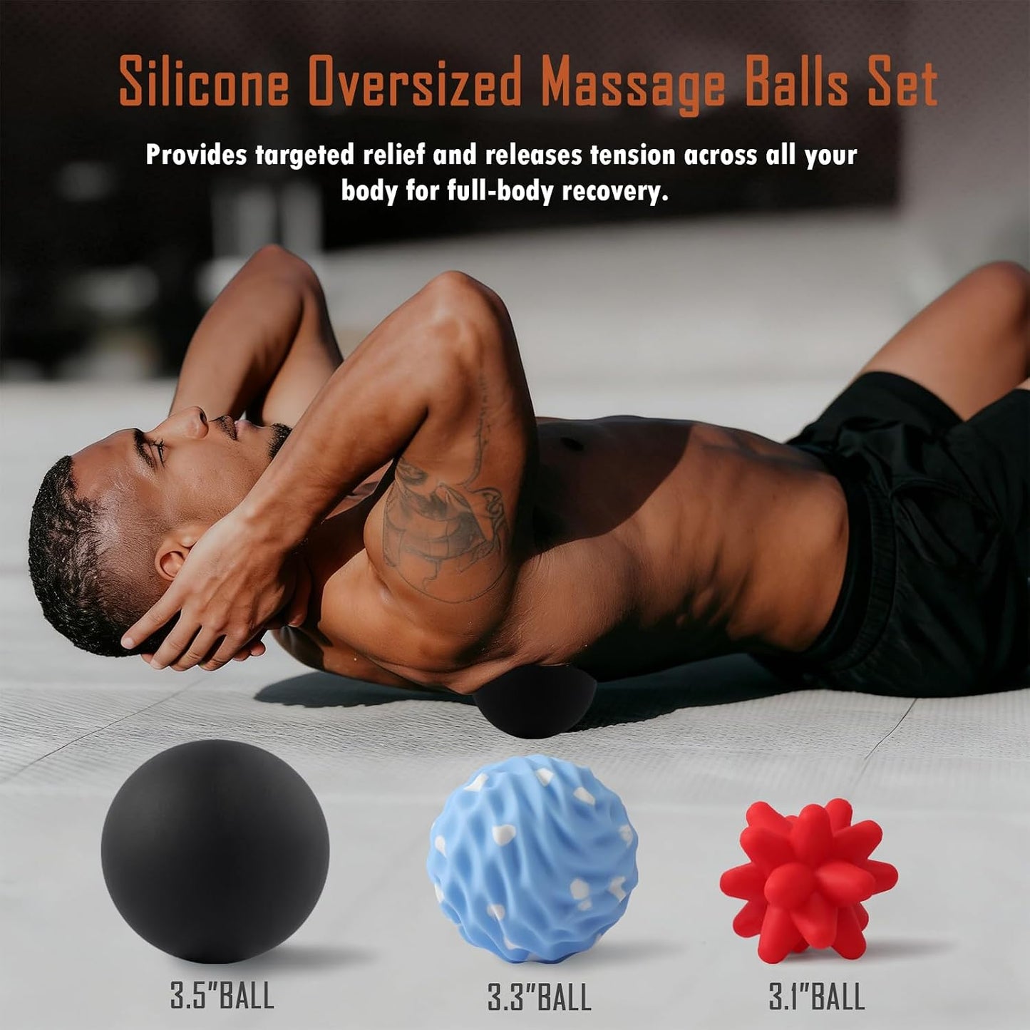 Silicone 3-Piece Massage Ball Set - Peanut, Textured and Spiky Lacrosse Balls to Relieve Tension,Muscle Knots & Plantar Fasciitis with Deep Tissue Release for Foot,Back,Hip,Arm & Legs