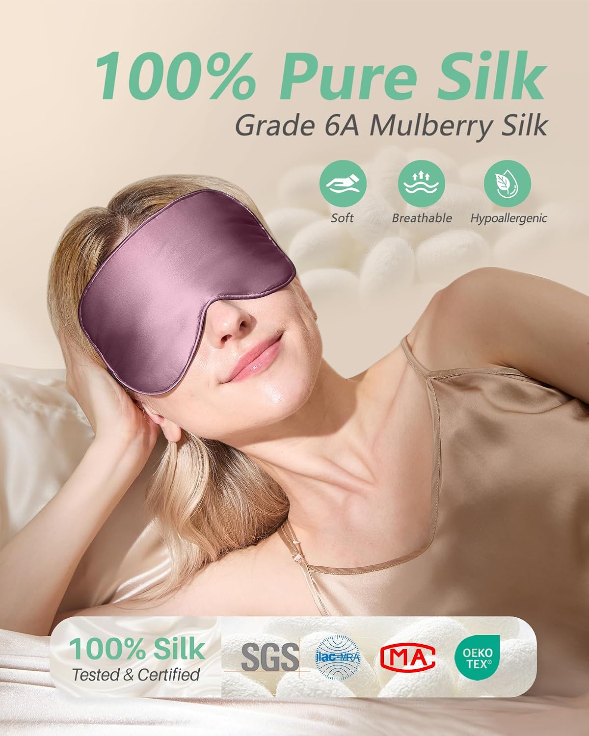 BeeVines 100% Real Mulberry Silk 2 Pack Sleep Mask, Natural Pure Silk Eye Masks with Adjustable Strap for Sleeping, Block Light Eye Sleep Shade Cover, Reduces Puffy Eyes Traveling Gifts