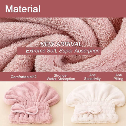 Jseng 2PC Microfiber Hair Drying Caps, Extrame Soft & Ultra Absorbent, Fast Drying Hair Turban Wrap Towels Shower Cap for Girls and Women